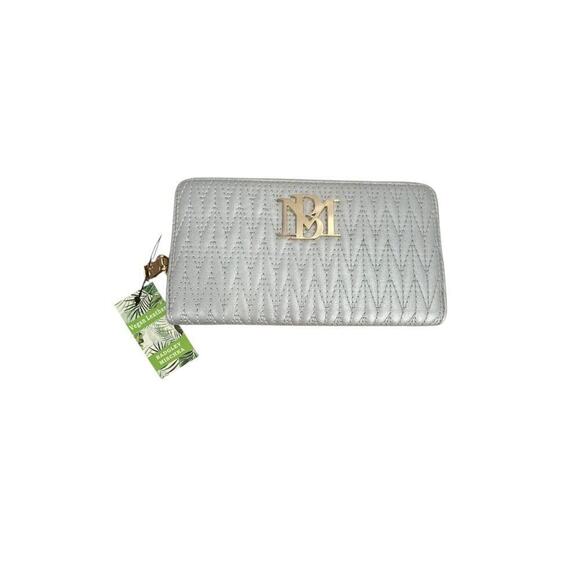 NWT Badgley Mischka Grey Blue Quilted Long Cardholder Wallet Vegan Leather - Picture 8 of 12